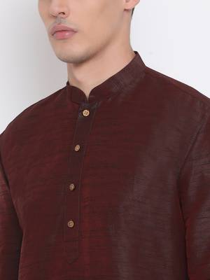 Red Plain Silk Blend Dhoti-Kurta 4