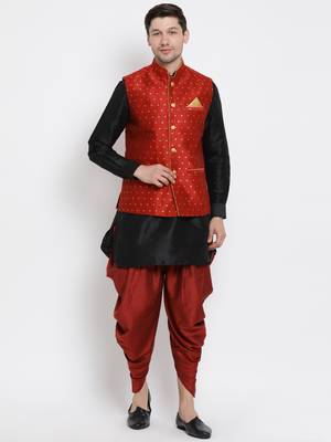 Black Plain Silk Blend Dhoti-Kurta 1