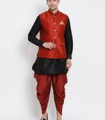 Black Plain Silk Blend Dhoti-Kurta