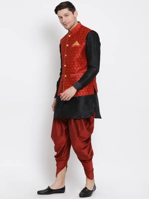 Black Plain Silk Blend Dhoti-Kurta 2