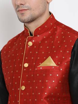 Black Plain Silk Blend Dhoti-Kurta 3