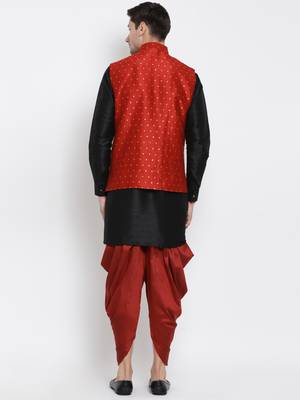 Black Plain Silk Blend Dhoti-Kurta 4