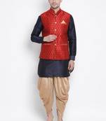 Blue Plain Silk Blend Dhoti-Kurta