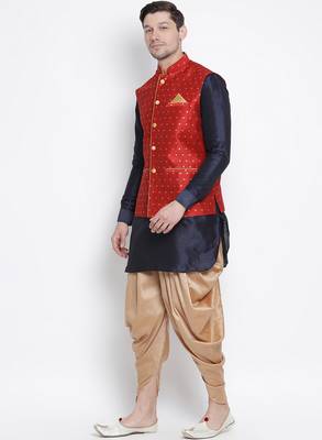 Blue Plain Silk Blend Dhoti-Kurta 2