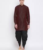 Red Plain Silk Blend Dhoti-Kurta