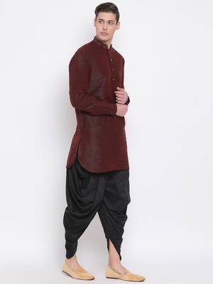 Red Plain Silk Blend Dhoti-Kurta 2
