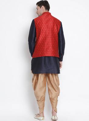 Blue Plain Silk Blend Dhoti-Kurta 4