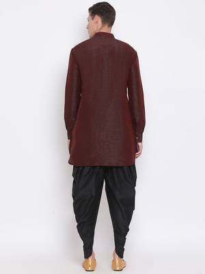 Red Plain Silk Blend Dhoti-Kurta 3