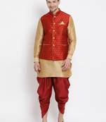 Gold Plain Silk Blend Dhoti-Kurta