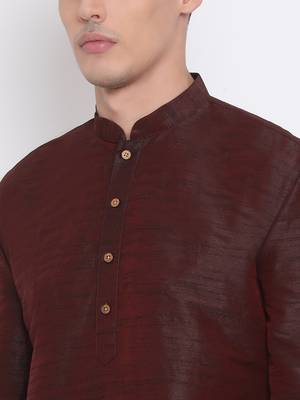 Red Plain Silk Blend Dhoti-Kurta 4