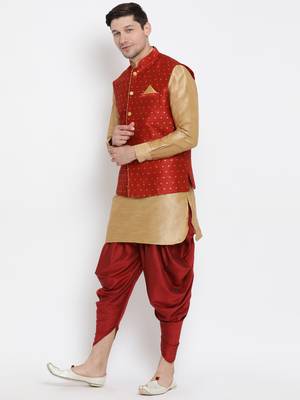 Gold Plain Silk Blend Dhoti-Kurta 2
