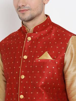 Gold Plain Silk Blend Dhoti-Kurta 3
