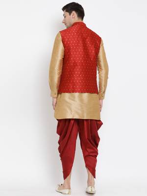 Gold Plain Silk Blend Dhoti-Kurta 4