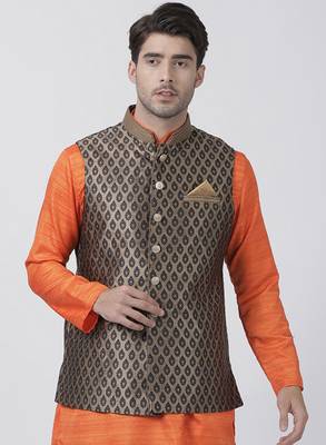 Black Plain Silk Blend Nehru-Jacket 1