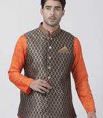 Black Plain Silk Blend Nehru-Jacket