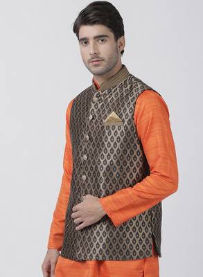Black Plain Silk Blend Nehru-Jacket 2
