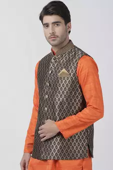 Black Plain Silk Blend Nehru-Jacket