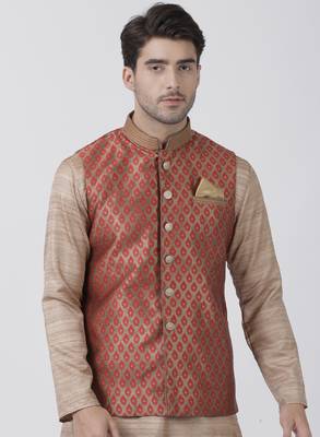 Maroon Plain Silk Blend Nehru-Jacket 1