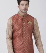 Maroon Plain Silk Blend Nehru-Jacket