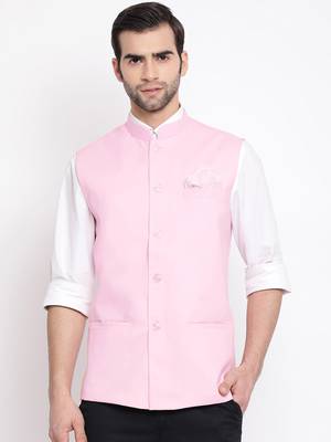 Pink Cotton Blend Nehru Jacket 1