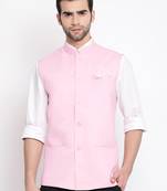 Pink Cotton Blend Nehru Jacket