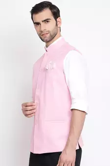 Pink Cotton Blend Nehru Jacket