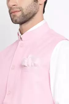 Pink Cotton Blend Nehru Jacket