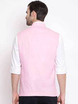Pink Cotton Blend Nehru Jacket 4
