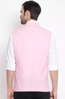 Pink Cotton Blend Nehru Jacket