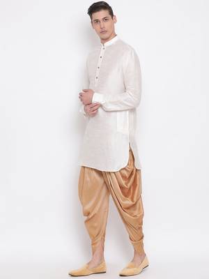 White Plain Silk Blend Dhoti-Kurta 2