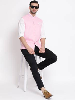 Pink Cotton Blend Nehru Jacket 5