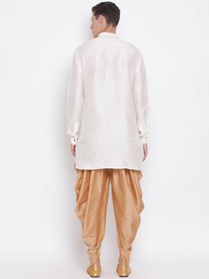 White Plain Silk Blend Dhoti-Kurta 3