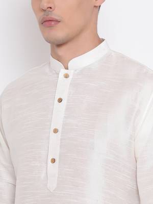 White Plain Silk Blend Dhoti-Kurta 4