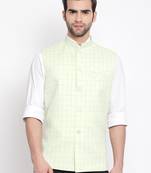 Green plain blended cotton nehru-jacket
