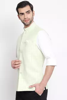 Green plain blended cotton nehru-jacket