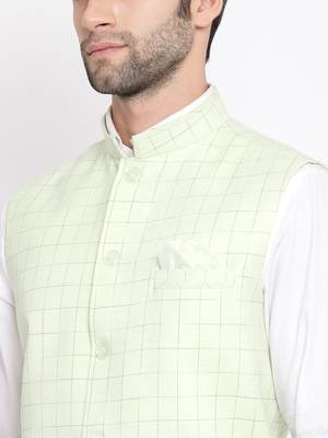 Green plain blended cotton nehru-jacket 3