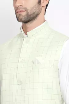 Green plain blended cotton nehru-jacket