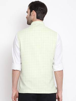 Green plain blended cotton nehru-jacket 4