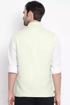 Green plain blended cotton nehru-jacket
