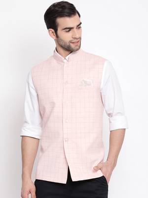 Men'S Pink Cotton Blend Nehru Jacket 1