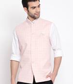 Men'S Pink Cotton Blend Nehru Jacket