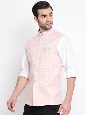Men'S Pink Cotton Blend Nehru Jacket 2