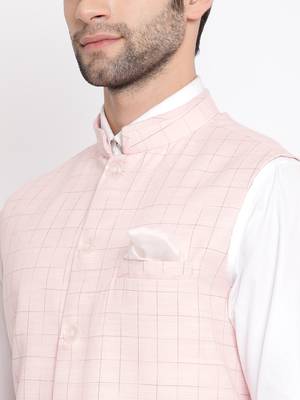 Men'S Pink Cotton Blend Nehru Jacket 3