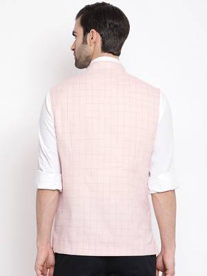 Men'S Pink Cotton Blend Nehru Jacket 4
