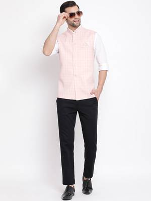 Men'S Pink Cotton Blend Nehru Jacket 5