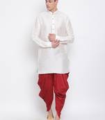 White Plain Silk Blend Dhoti-Kurta