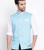 Men'S Blue Cotton Blend Nehru Jacket