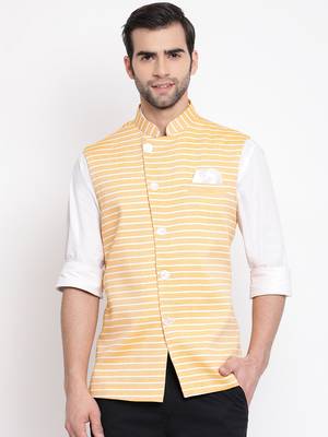 Men'S Orange Cotton Blend Nehru Jacket 1