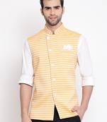 Men'S Orange Cotton Blend Nehru Jacket