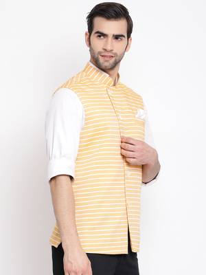 Men'S Orange Cotton Blend Nehru Jacket 2
